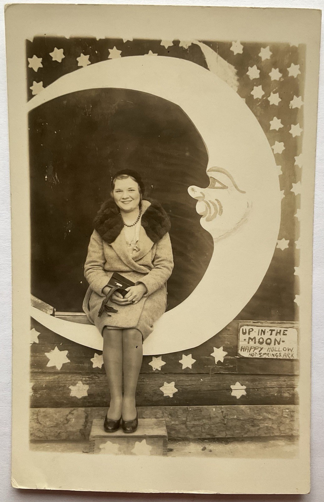 Hot Springs Arkansas Woman With The Man In The Moon Real Photo Postcard