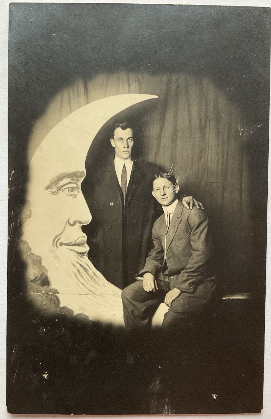 Flint Michigan Two Men With The Man In The Moon Real Photo Postcard