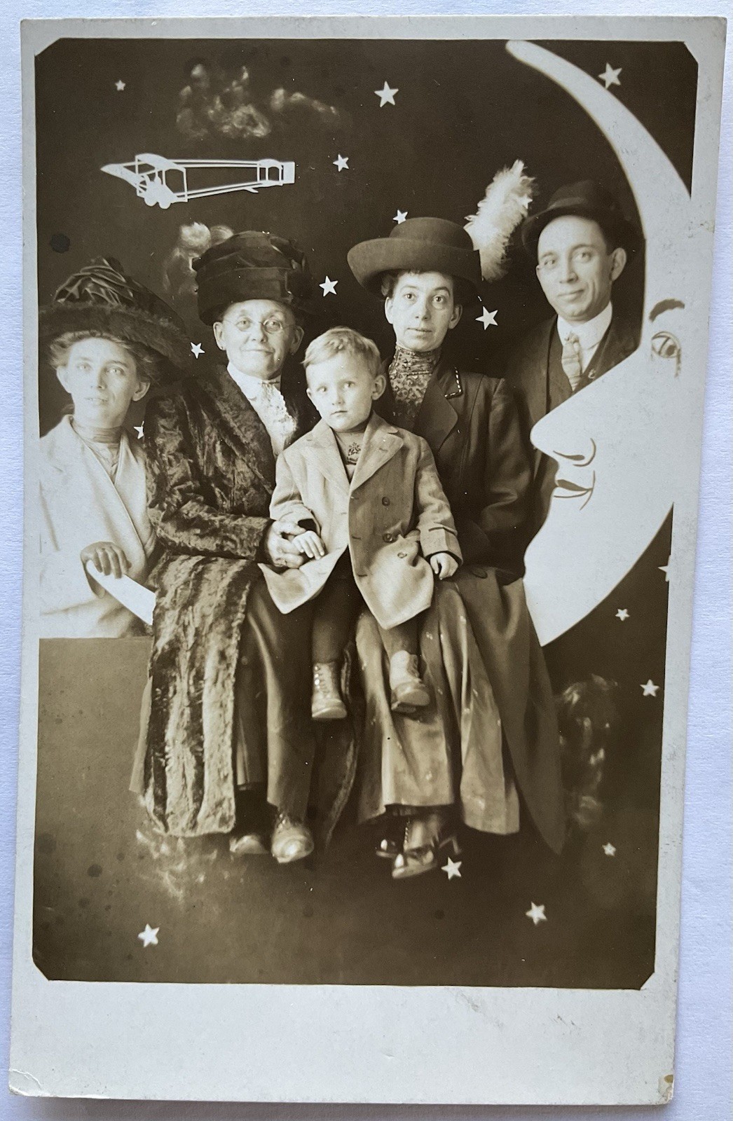 The Whole Darn Family With The Man In The Moon Real Photo Postcard