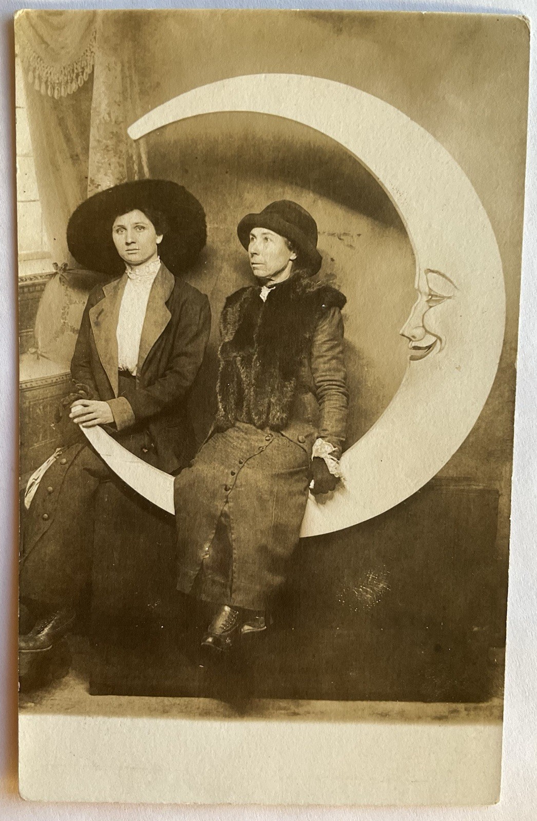 Mrs. Surface And Sadie Rutherford On The Man In The Moon Real Photo Postcard