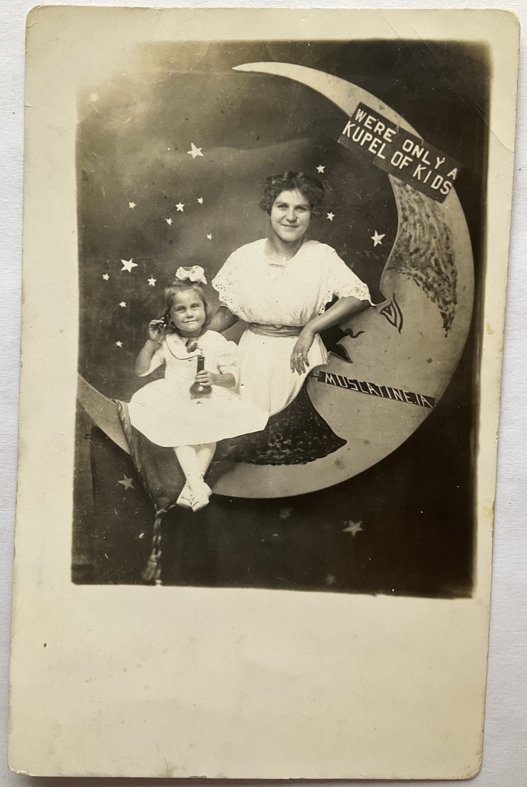 Muscatine Iowa Mother And Child With The Man In The Moon Real Photo Postcard