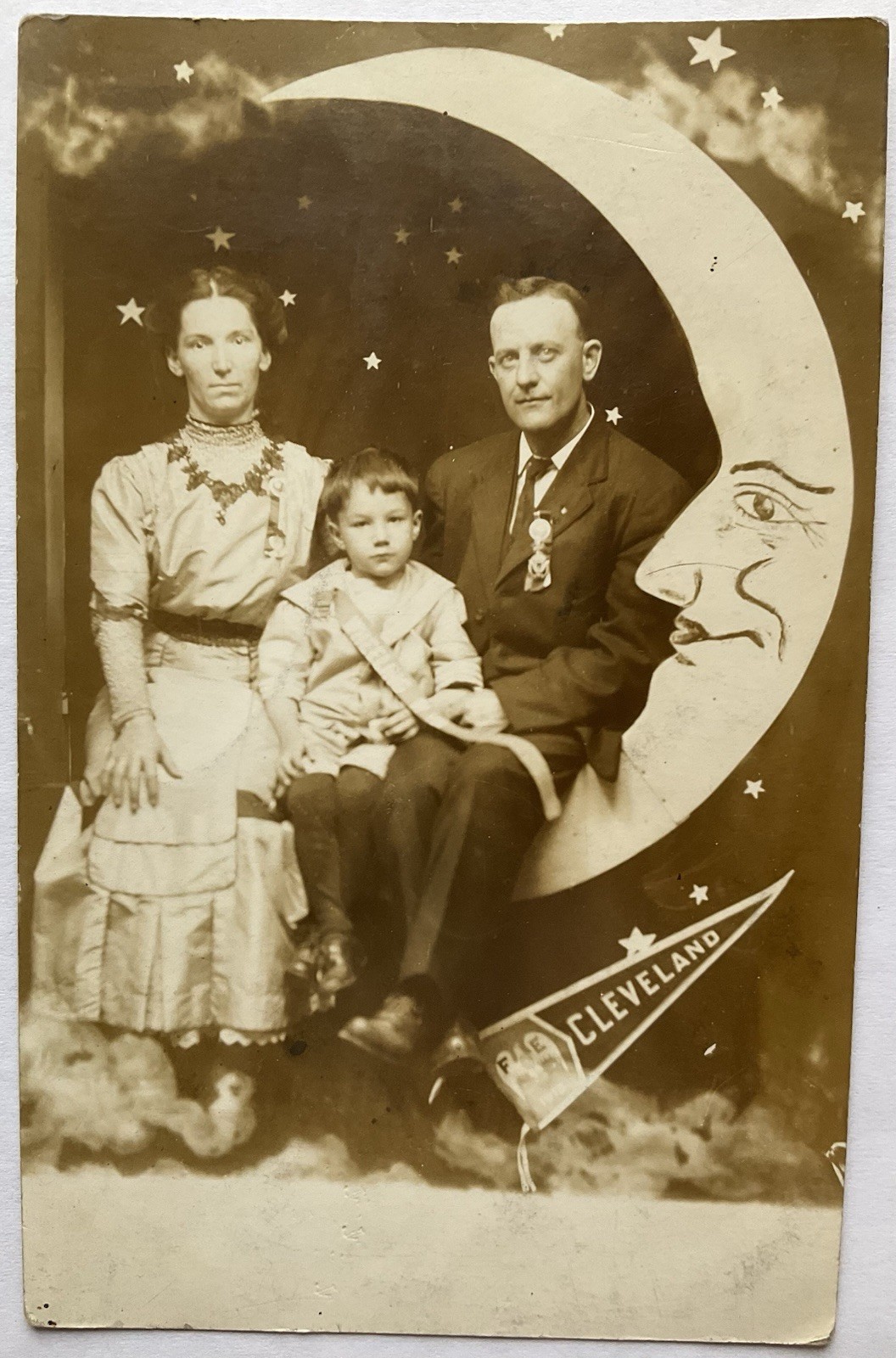 Cleveland Ohio Family With The Man In The Moon Real Photo Postcard
