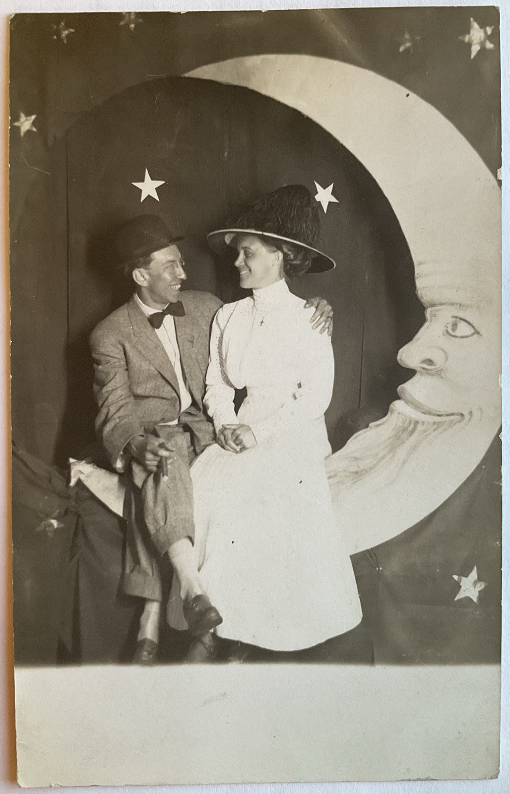Minnesota Happy Couple With The Man In The Moon Real Photo Postcard
