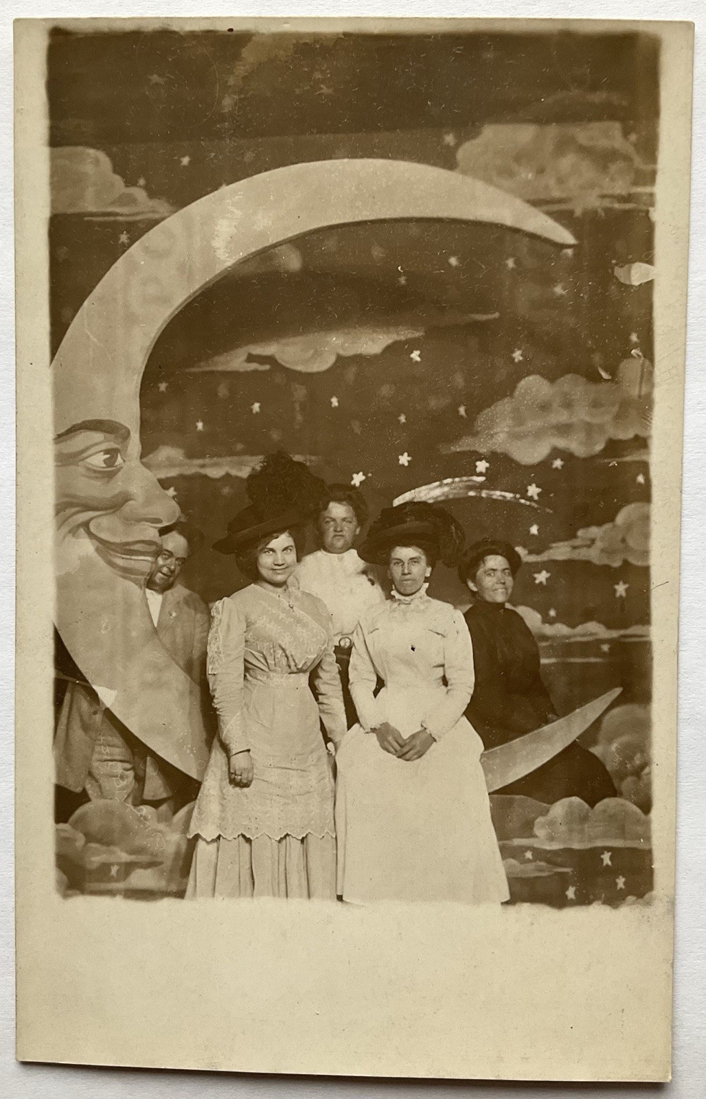 Chicago Riverview Expo Family With Man In The Moon Real Photo Postcard