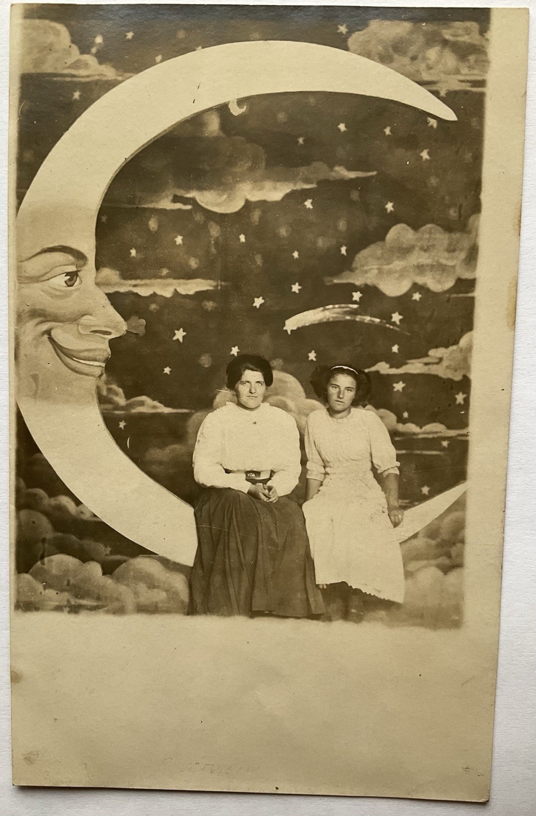Riverview Expo Chicago Illinois Women With Man In The Moon Real Photo Postcard