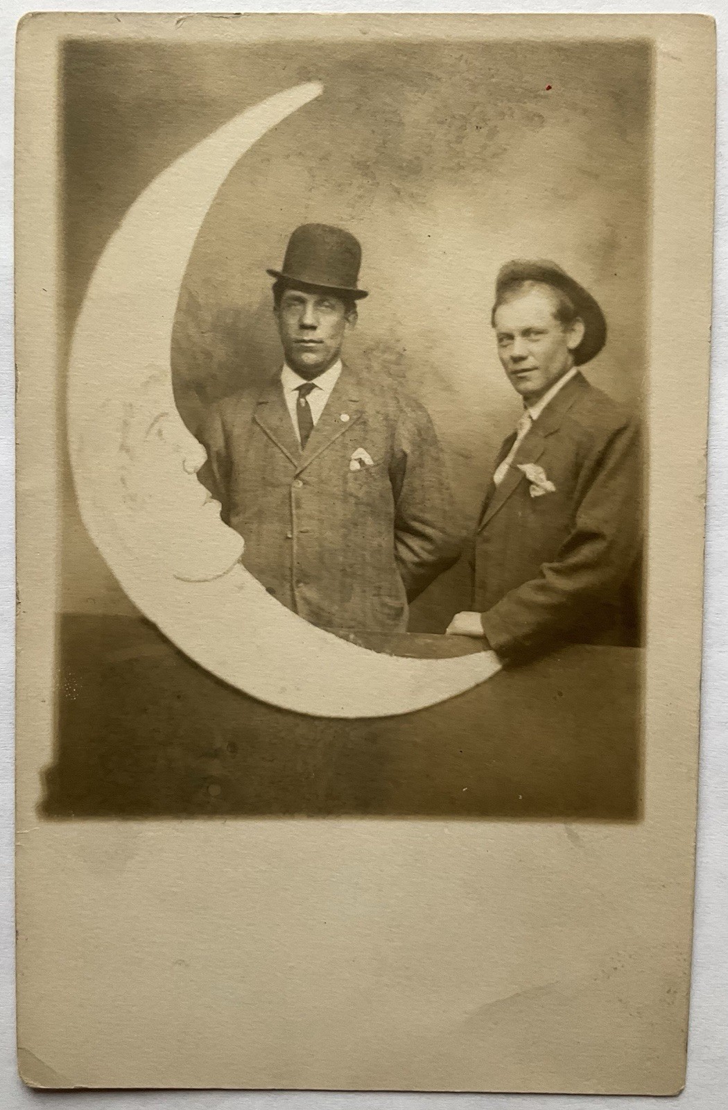 Omaha Nebraska Two Men With The Man In The Moon Real Photo Postcard