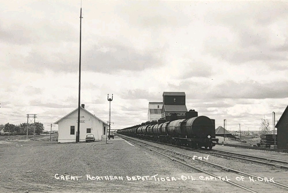 Tioga North Dakota Great Northern Railroad Depot 1952 Real Photo Postcard