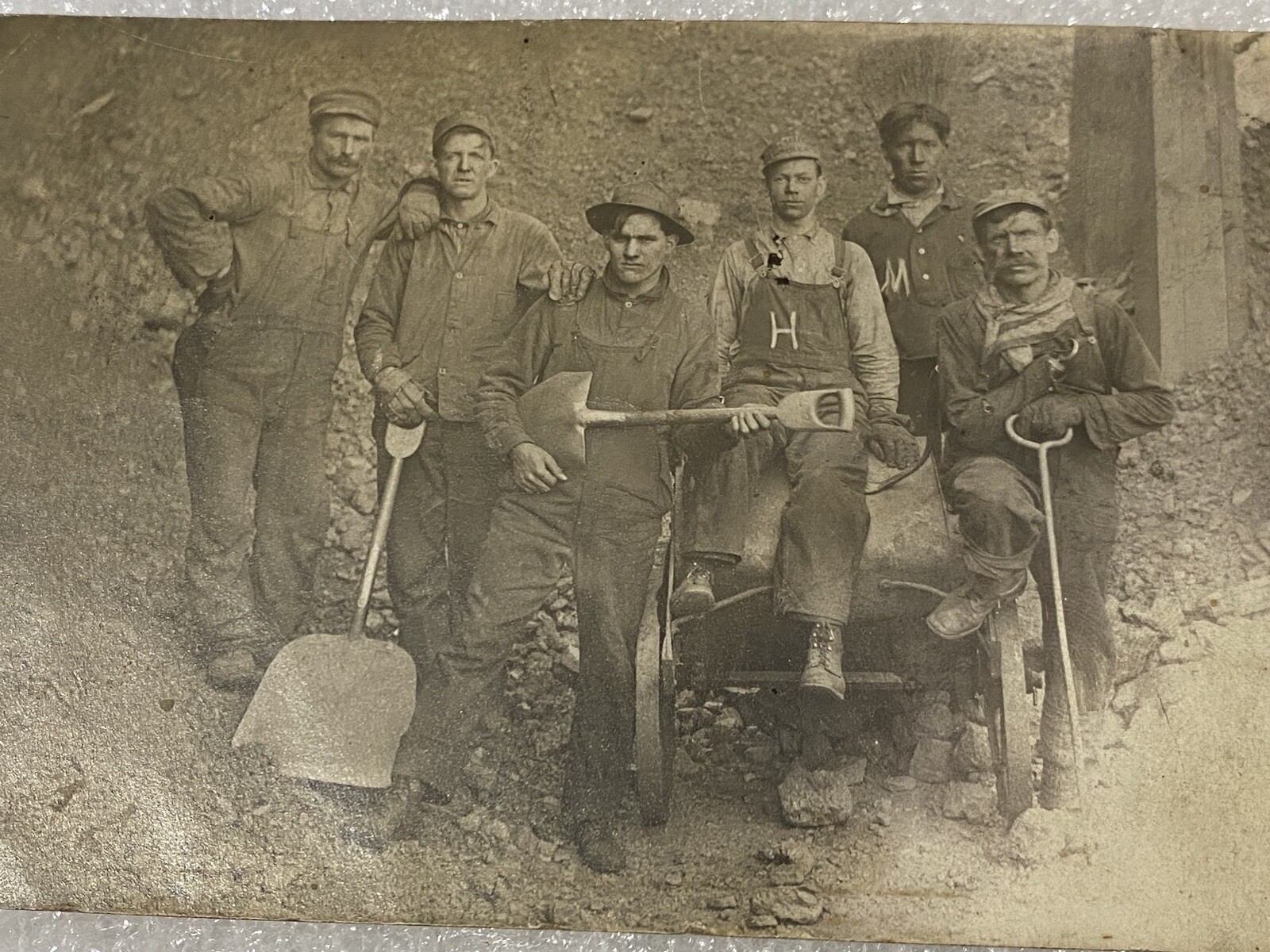Amputated Hook Arm Hard Working Mine Men Real Photo Postcard