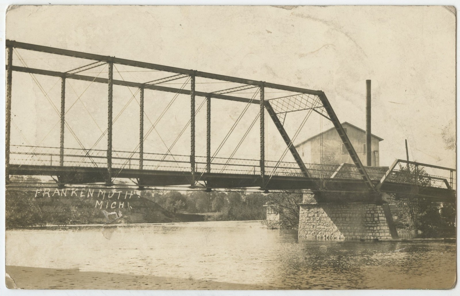 Frankenmuth Michigan Main Street Bridge Saginaw County Real Photo Postcard