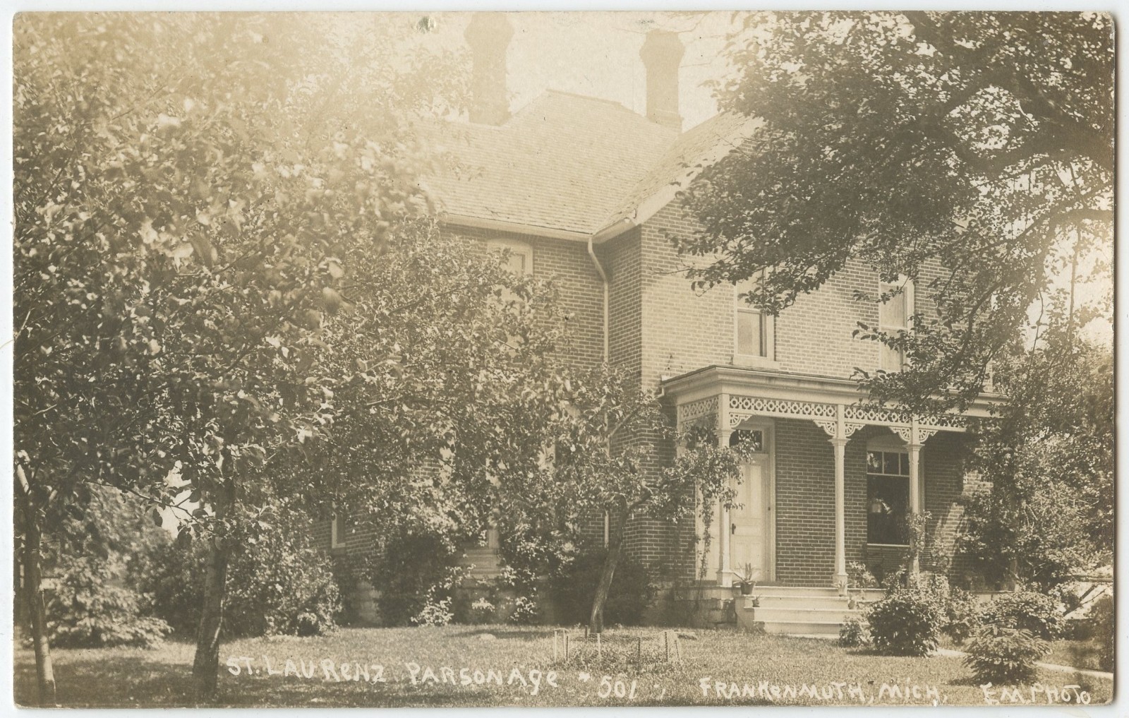 Frankenmuth Michigan Saginaw County St. Lorenz Parsonage Real Photo Postcard