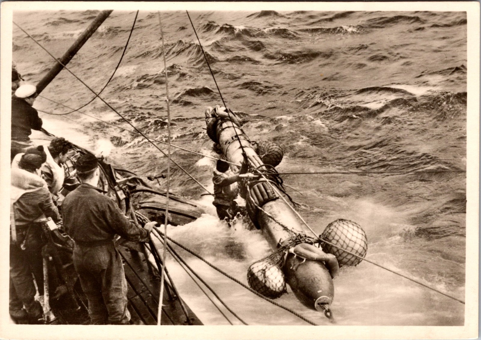 Germany World War 2 U Boat Submarine Recovery Real Photo Postcard