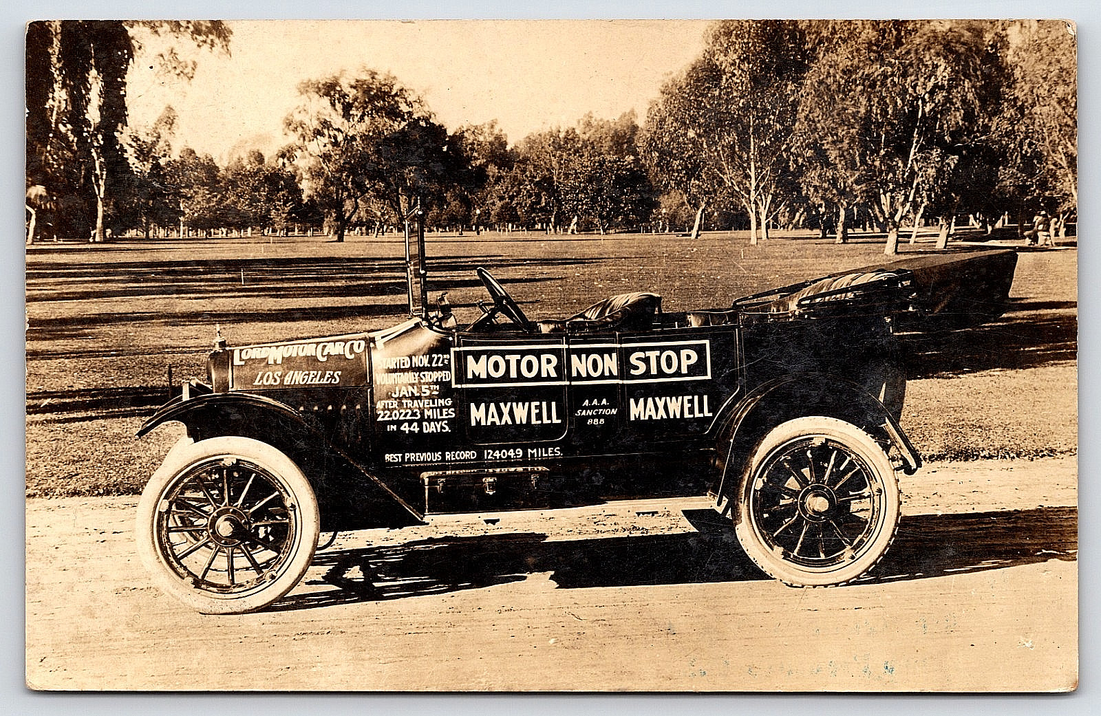 Maxwell Car World Record Motor Non Stop Run 1916 Real Photo Postcard