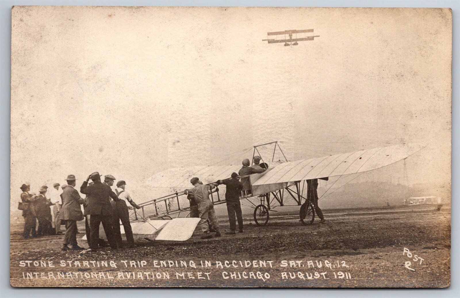 Chicago Early Aviation Monoplane Flight Ending In Accident 1911 Real Photo Postcard
