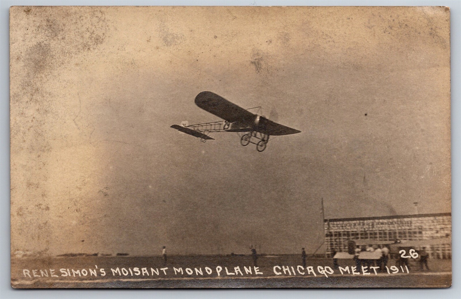 Chicago Moisant Monoplane Early Aviation Flight 1911 Real Photo Postcard