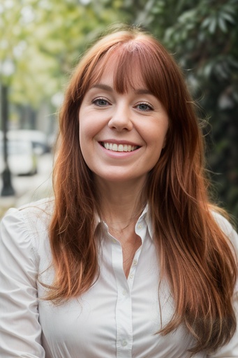 Headshot photo of a woman with red hair to be used on LinkedIn