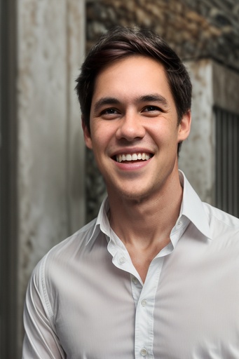 Smiling man in white dress shirt