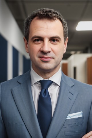 Man wearing suit and blue tie