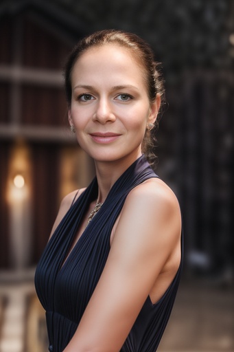 Model poses in navy dress for photo