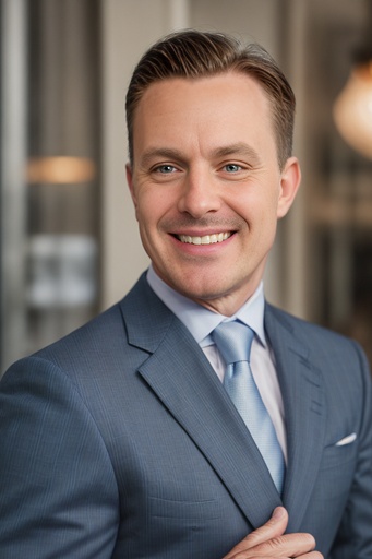 Man wearing suit smiles for headshot photo