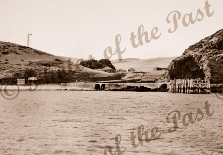 Second Valley Beach from the sea, Jetty on right. SA. South Australia. Pier 1954