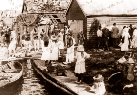 Regatta on Anglesea River, Vic. Victoria, Great Ocean Road. 1911 boats, girls