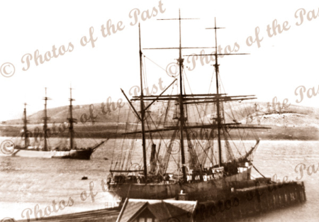 Loading grain at Victor Harbor, SA. Kiosk RHS. 1881. South Australia. Shipping