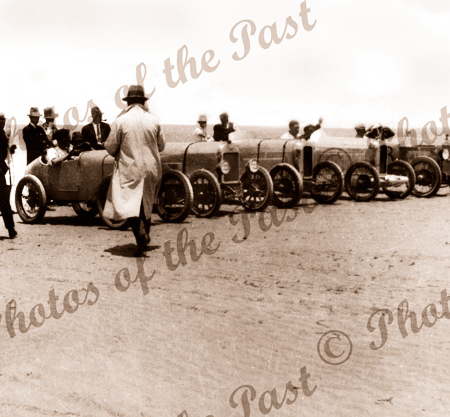 At the start. Car racing on Sellicks Beach, SA 1 Jan 1926. South Australia