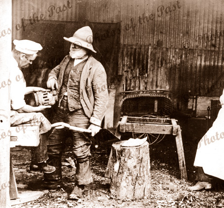 John Foster Sen.(L) Wheelwright & Blacksmith workshop Albert Pk, SA. Adelaide. South Australia. 1870s