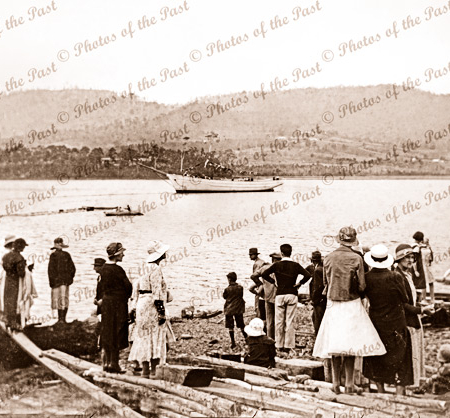 Launching of ketch MIENA at Port Cygnet, Tasmania.1935. Shipping