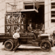 Fire or pole maintenance truck with elevating platform, c 1910s