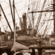 On board 4 masted barque POMMERN, SS QUORNA at side. March 1937. life boat. Shipping. 1937