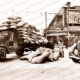Mishap, Black Diamond Corner, Port Adelaide. South Auatralia. c1940s. Cars, traucks. Bags of produce