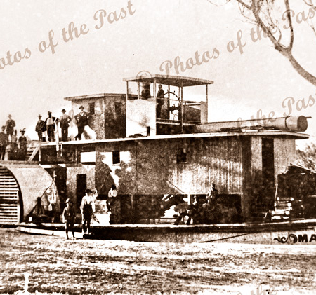 PS MARION near completion at Echuca, Vic. Commenced working life as a hawking steamer on the Darling River. Paddle steamer . 1900. paddle steamer