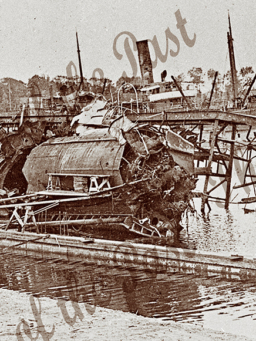 Four US submarines in dry dock in Government Navy Yard, c1917