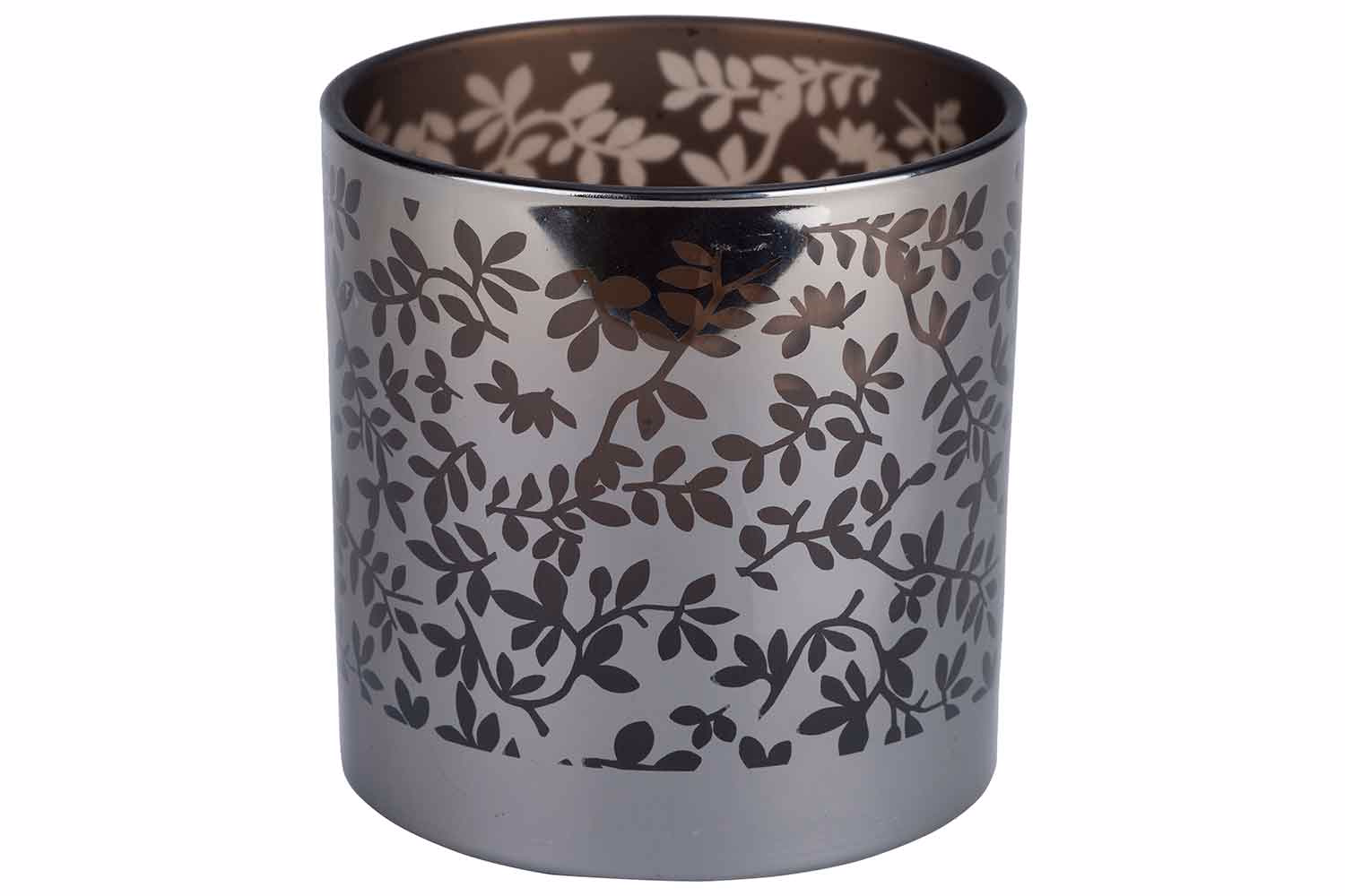 Tealight Holder Leaves Fume Brown D15Xh15Cm Glass