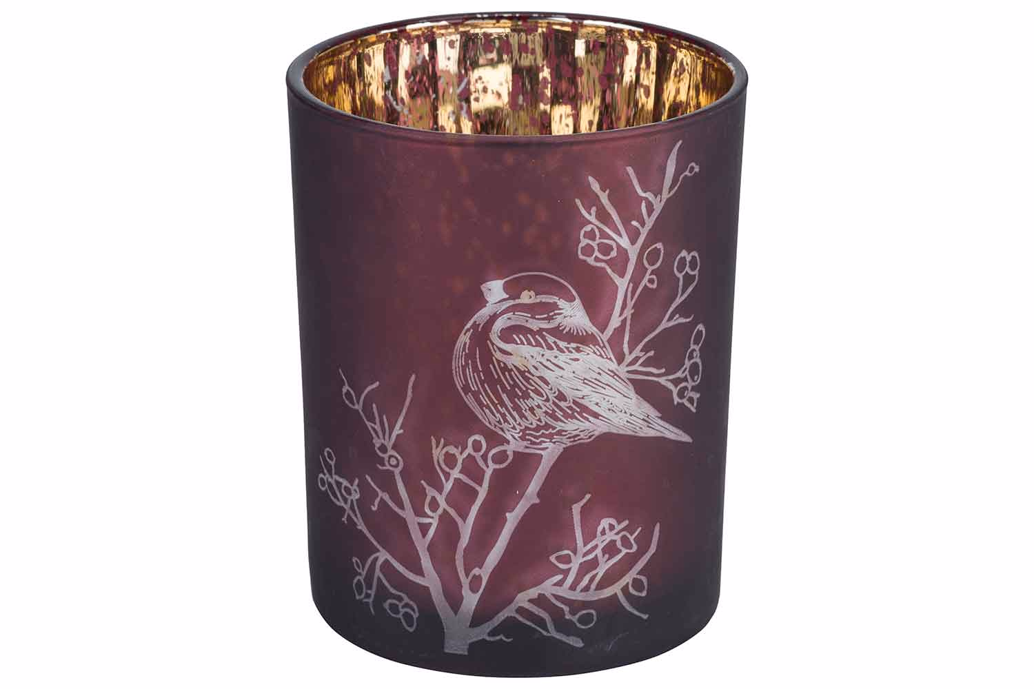Tealight Holder Bird Eggplant D10Xh12,5Cm Glass