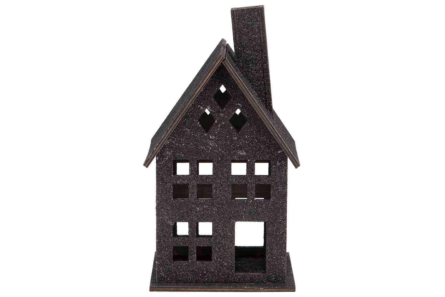 Haus Glitter Schwarz 13X13Xh25Cm Holz