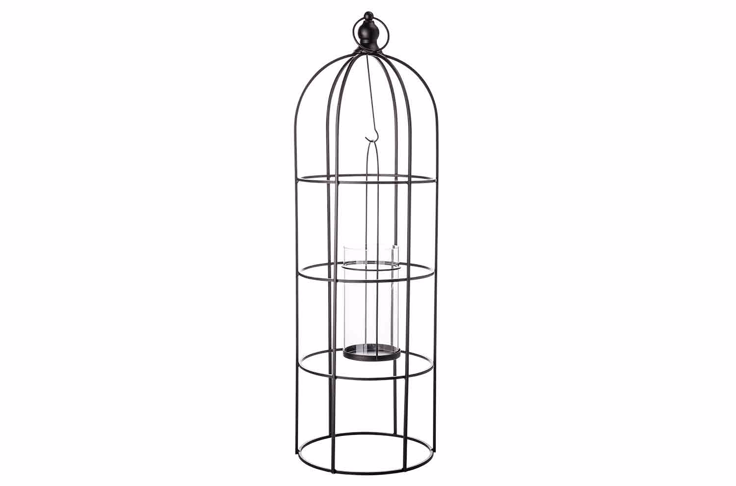 Lanterne Birdcage Noir 19X19Xh57,5Cm Met Al-Verre