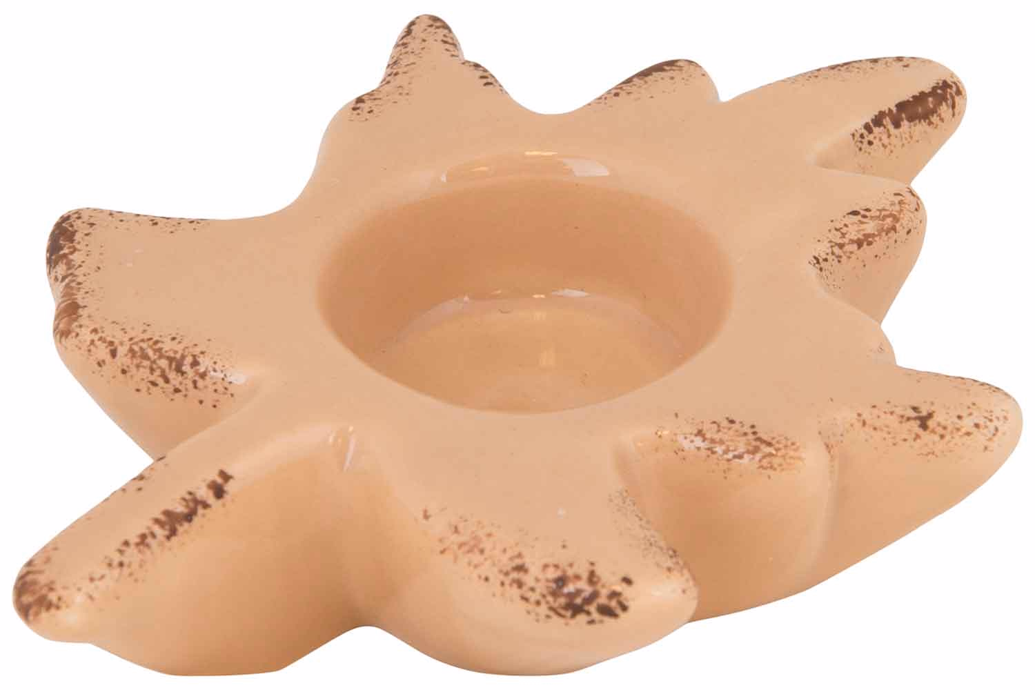 Tealight Holder Leaf Antique Look Sand Ceramic