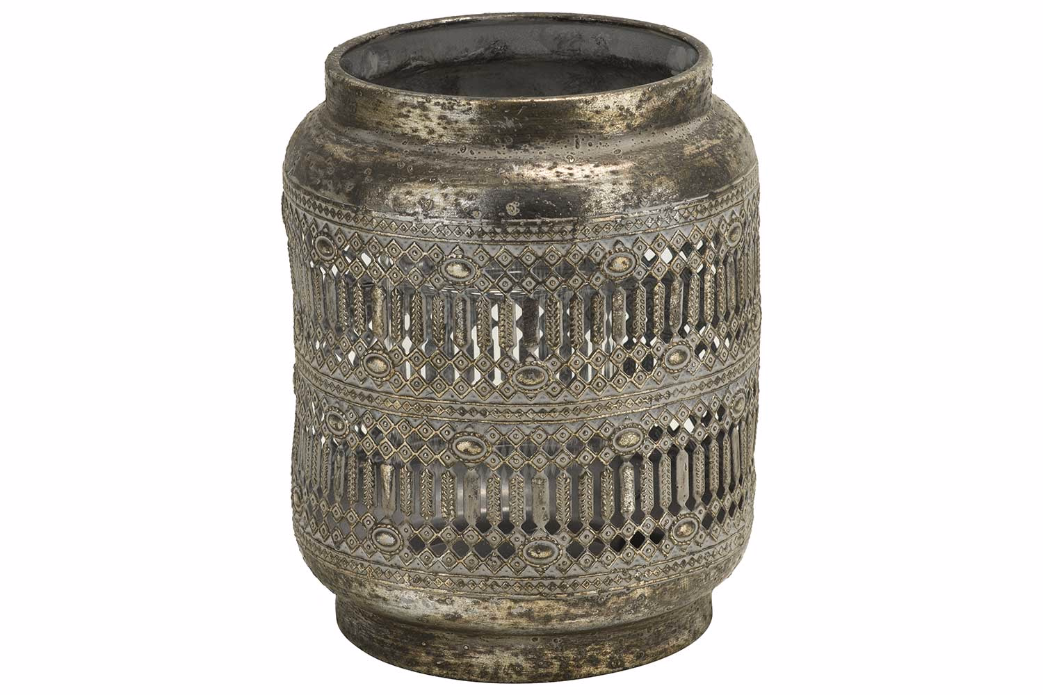 Lanterne Marrakesh Antique Argent 15X15X H19Cm Metal-Verre