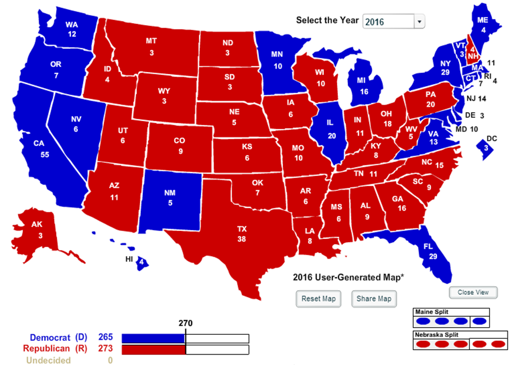 Electoral college map 2016