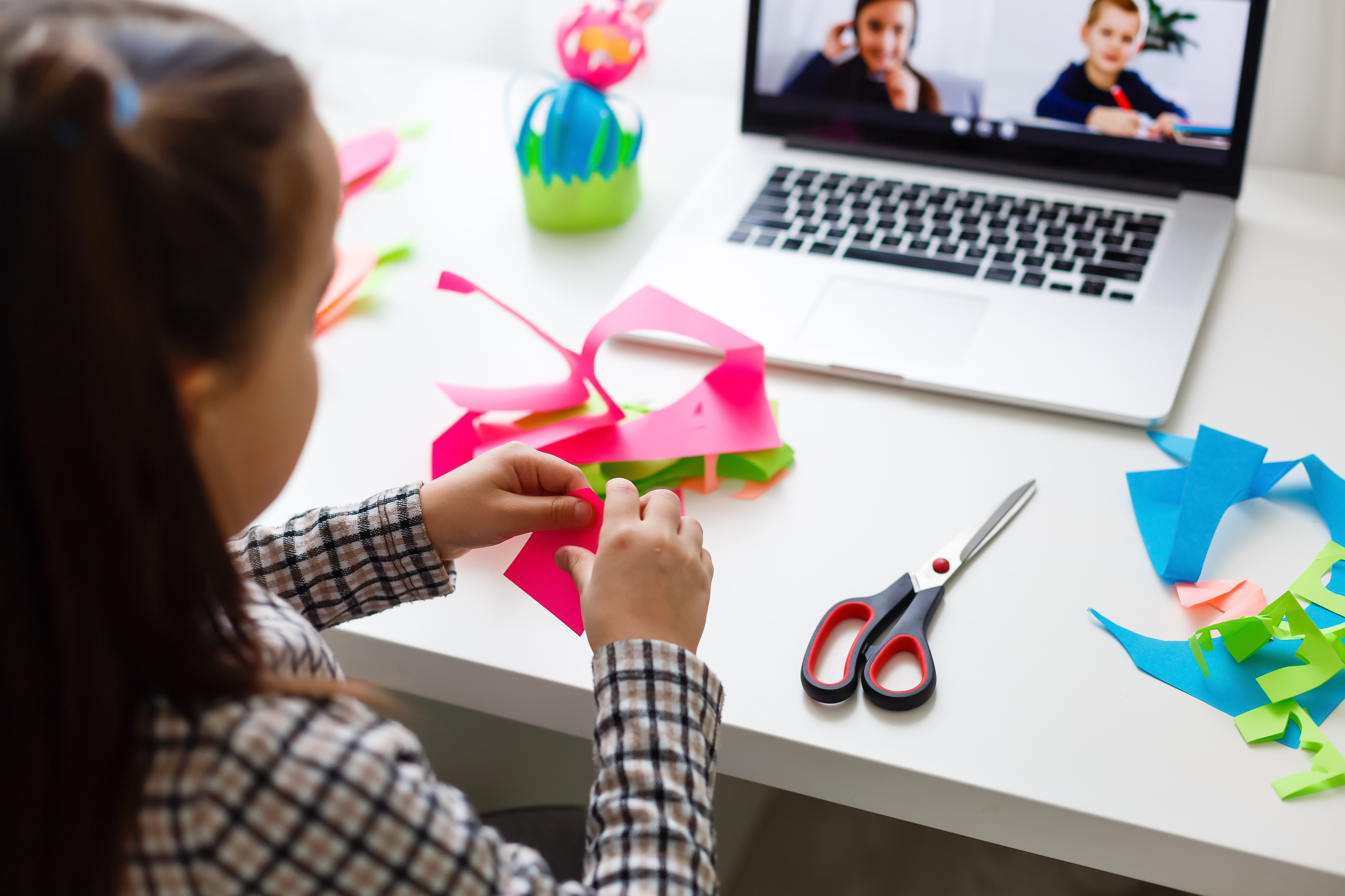 Girl doing remote learning art