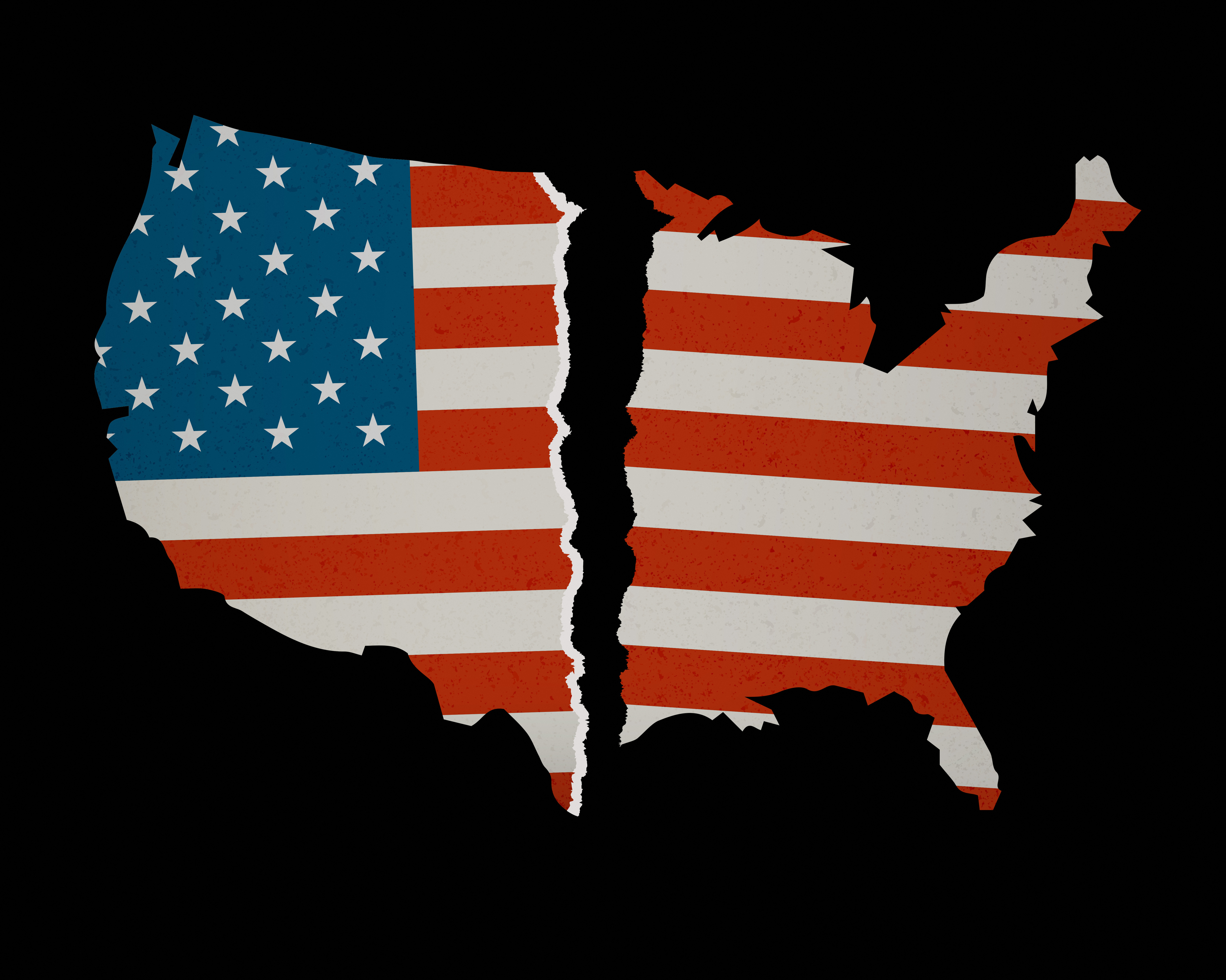 American flag map torn apart divided we fall