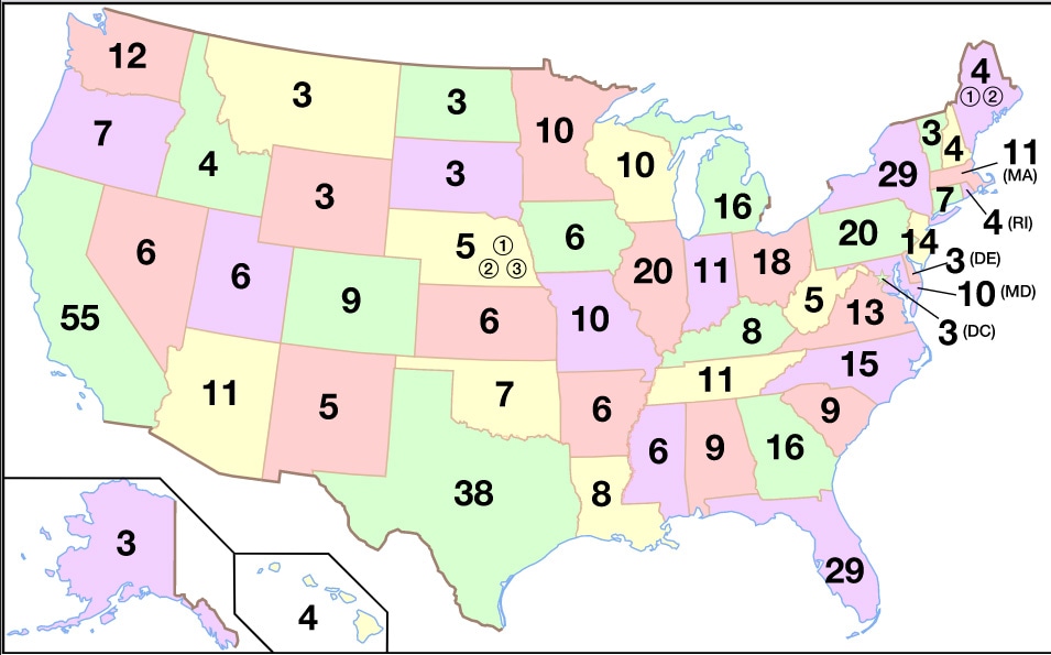 Electoral map votes per state
