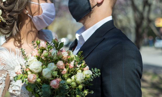 Covid wedding bride groom