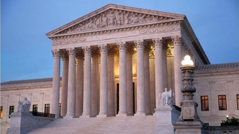 Supreme court building sunset