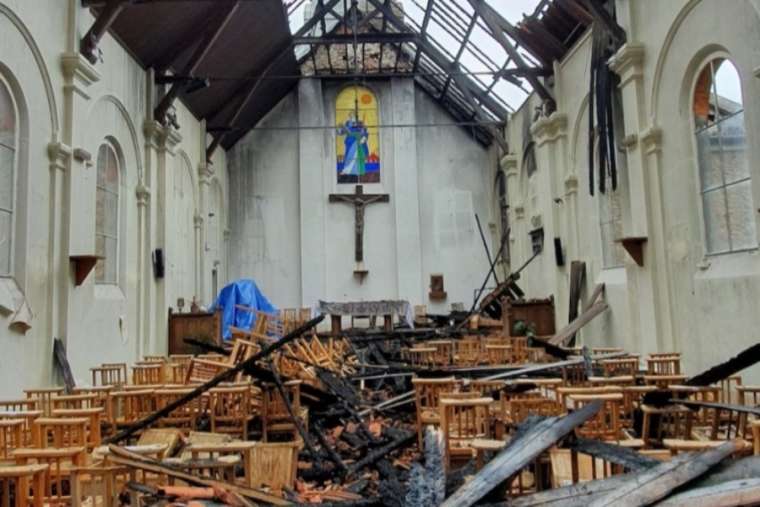 Burned damaged church