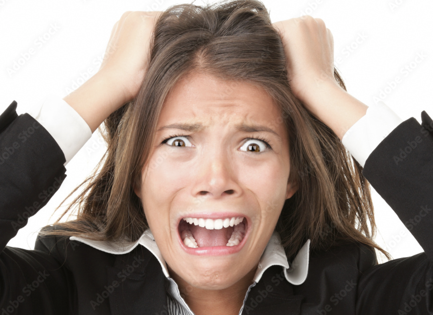 Woman screaming pulling hair