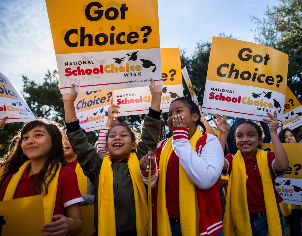 Protesting students carry got choice signs