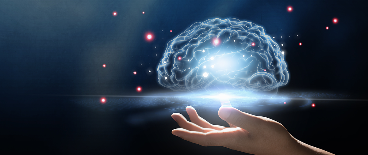 Human hand holding brain artificial intelligence ai technology thinking concept